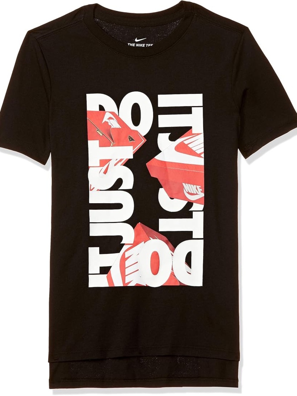 Nike Kid’s Black Graphic Shoebox 'Just Do It' T-Shirt - Black/Red
